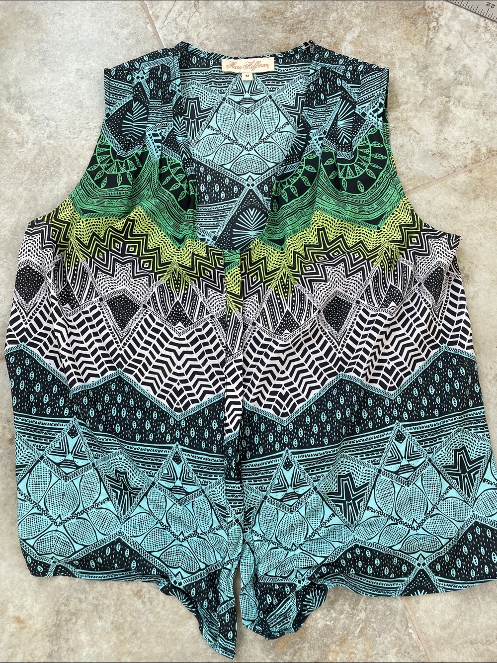Mara Hoffman Teal and Black Geometric Print Vest Top